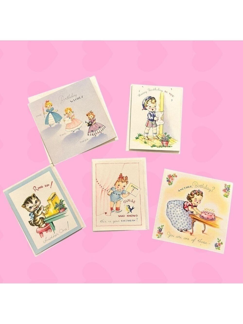 Five 5 Vintage Unused Birthday Cards with Envelopes 1930's 1940's Kewpie Kids EC